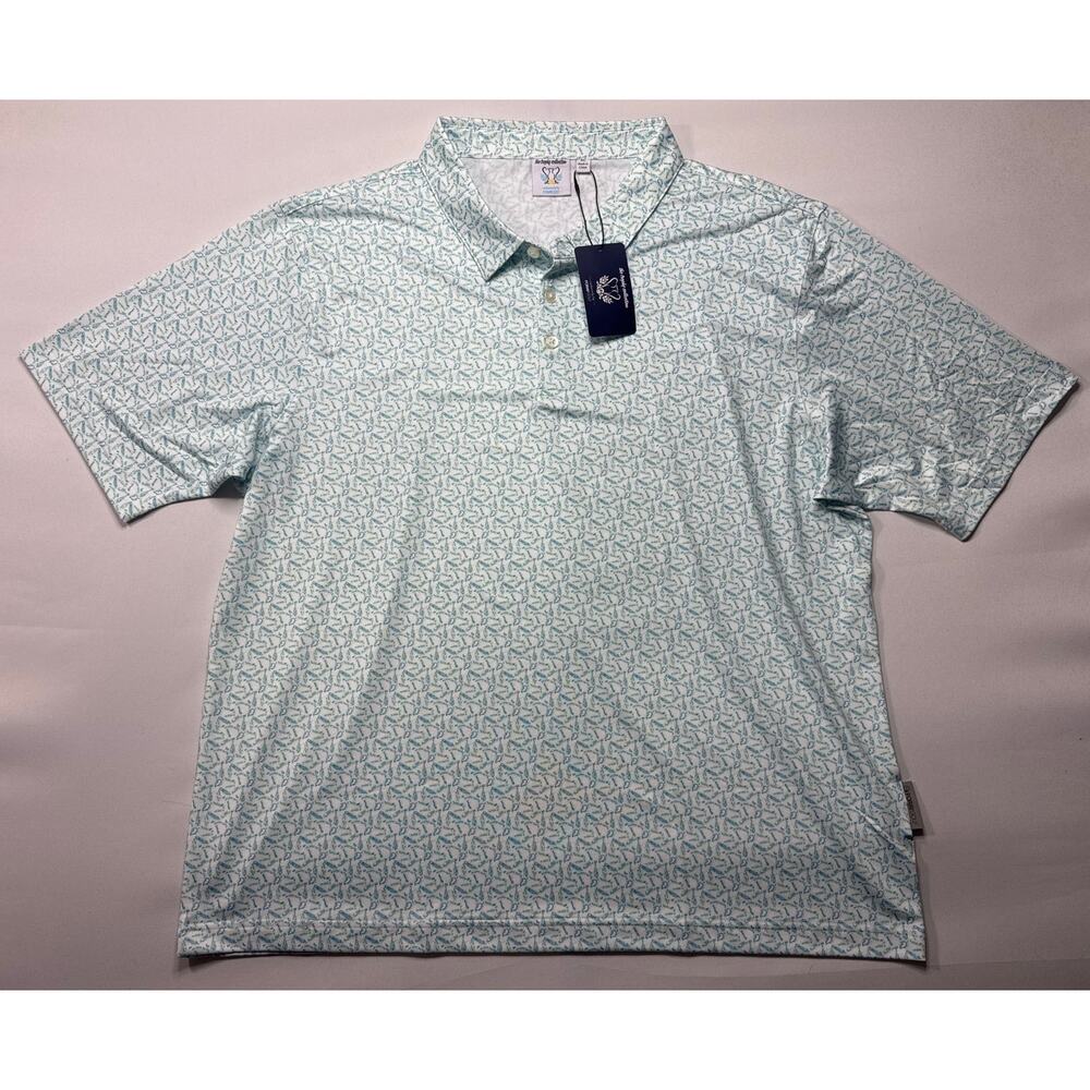 NWT Foray Golf The Trophy Collection Men's SS Blue Bonnet White Polo - Size XL